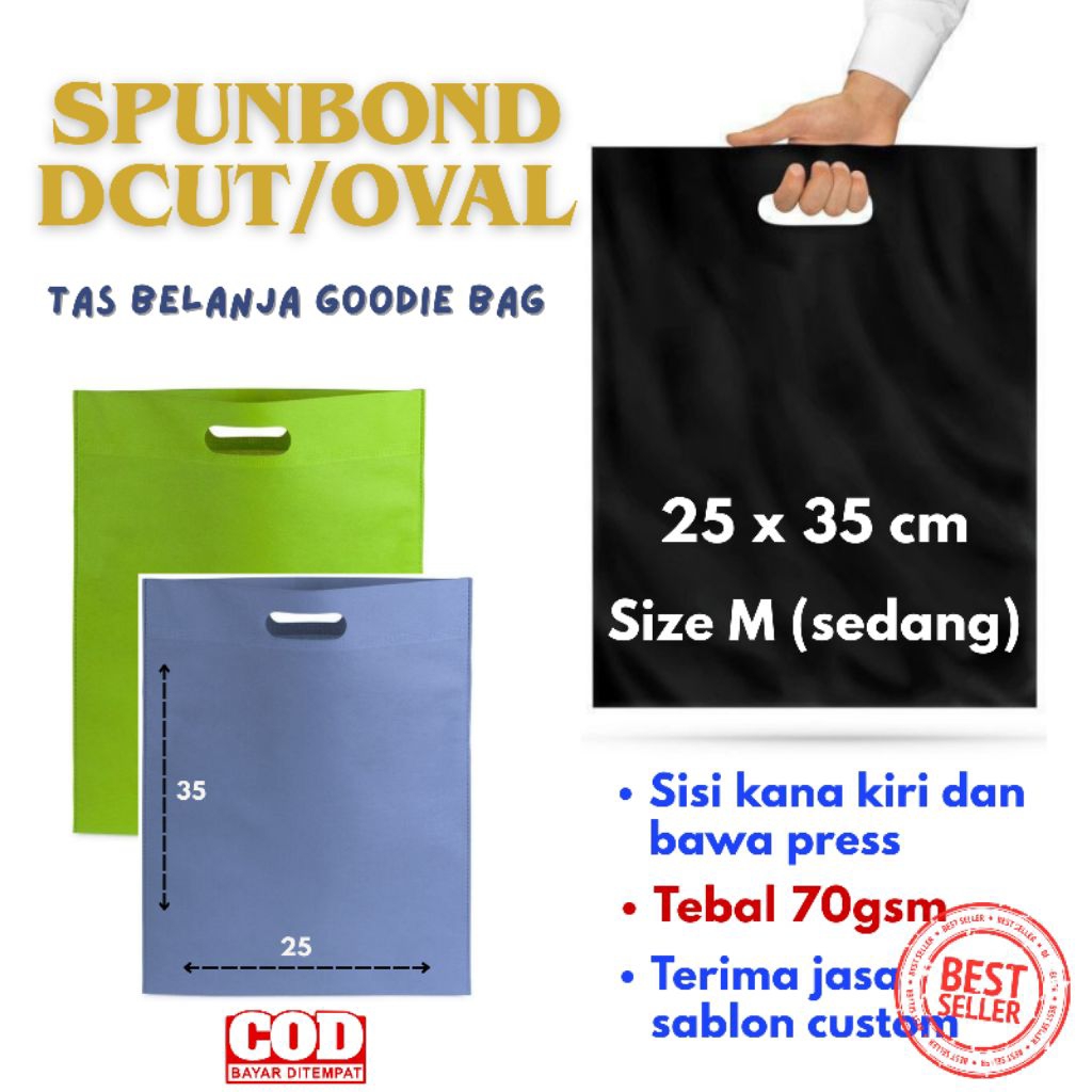

Tas spunbond oval godybag serbaguna tas belanja 1 lusin isi 20pcs ukuran 25x35 cm