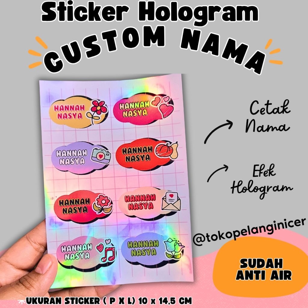 

Sticker Custom Nama Hologram Anti Air- Sticker ATK custom Nama Sendiri- Sticker Hp hologram Custom Nama