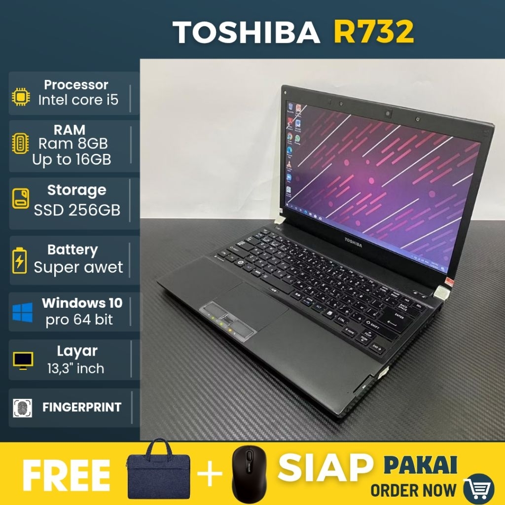 Laptop Toshiba Dynabook R732 Intel core i5 Ram 8GB SSD 256GBGB 2.70GHz windows 10/11 - siap pakai