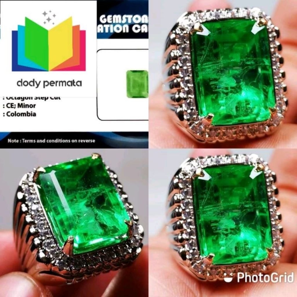 Cincin Permata Natural Zamrud Colombia (Emerald beryl) + Memo SGR Lab Alpaka Super Mewah