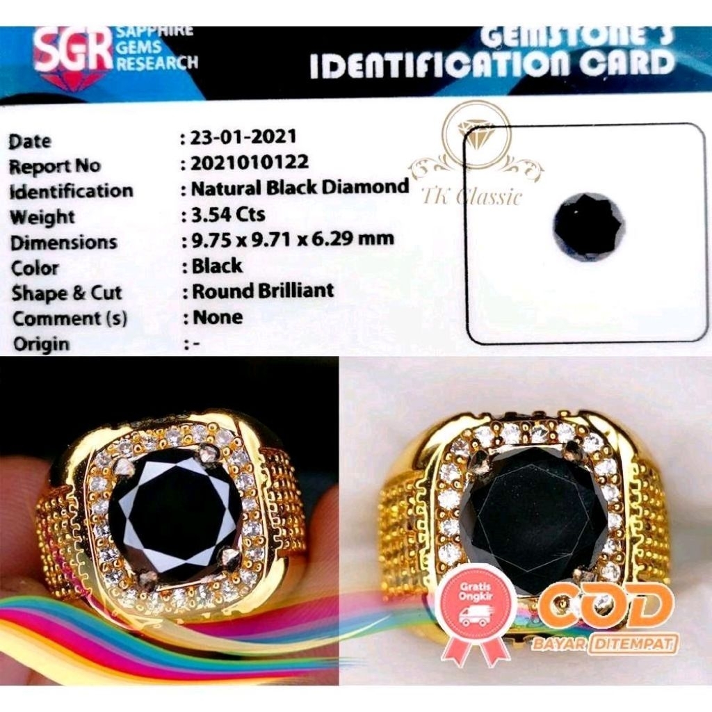 Cincin Permata Black Diamond berlian Hitam Include Memo Cartified