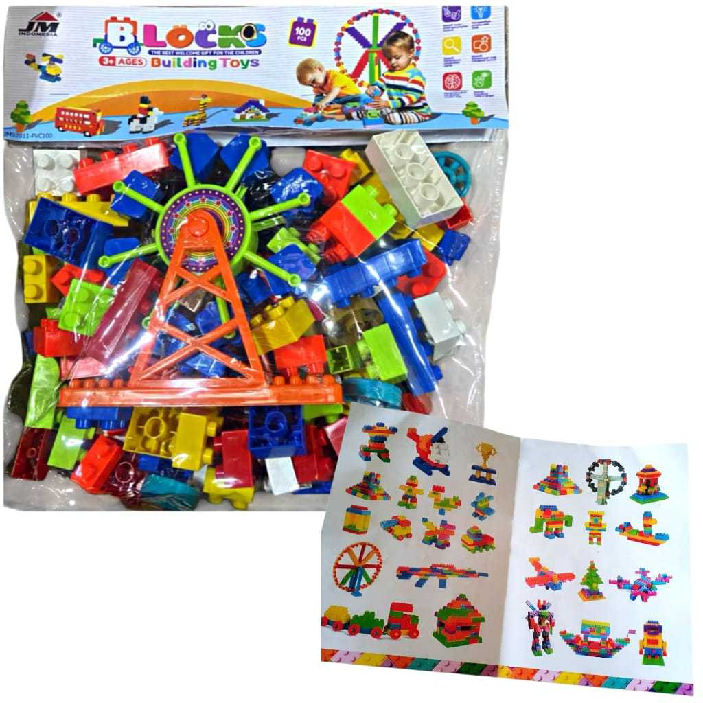 BIANGLALA Mainan Edukasi Balok Susun Anak 100pcs Brick Block Jumbo JM92011 DIY