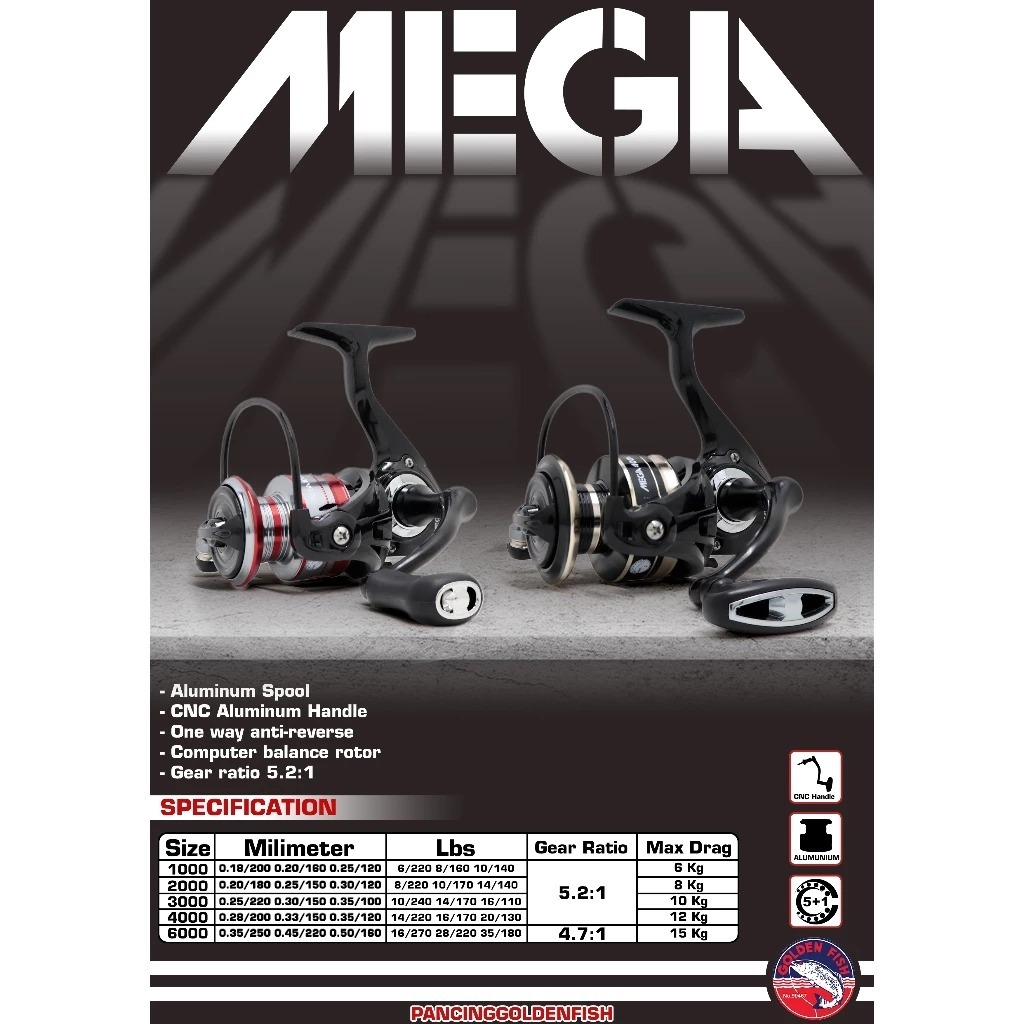 Reel Pancing Golden Fish MEGA 2000 3000 6000 5+1 BALL BEARING
