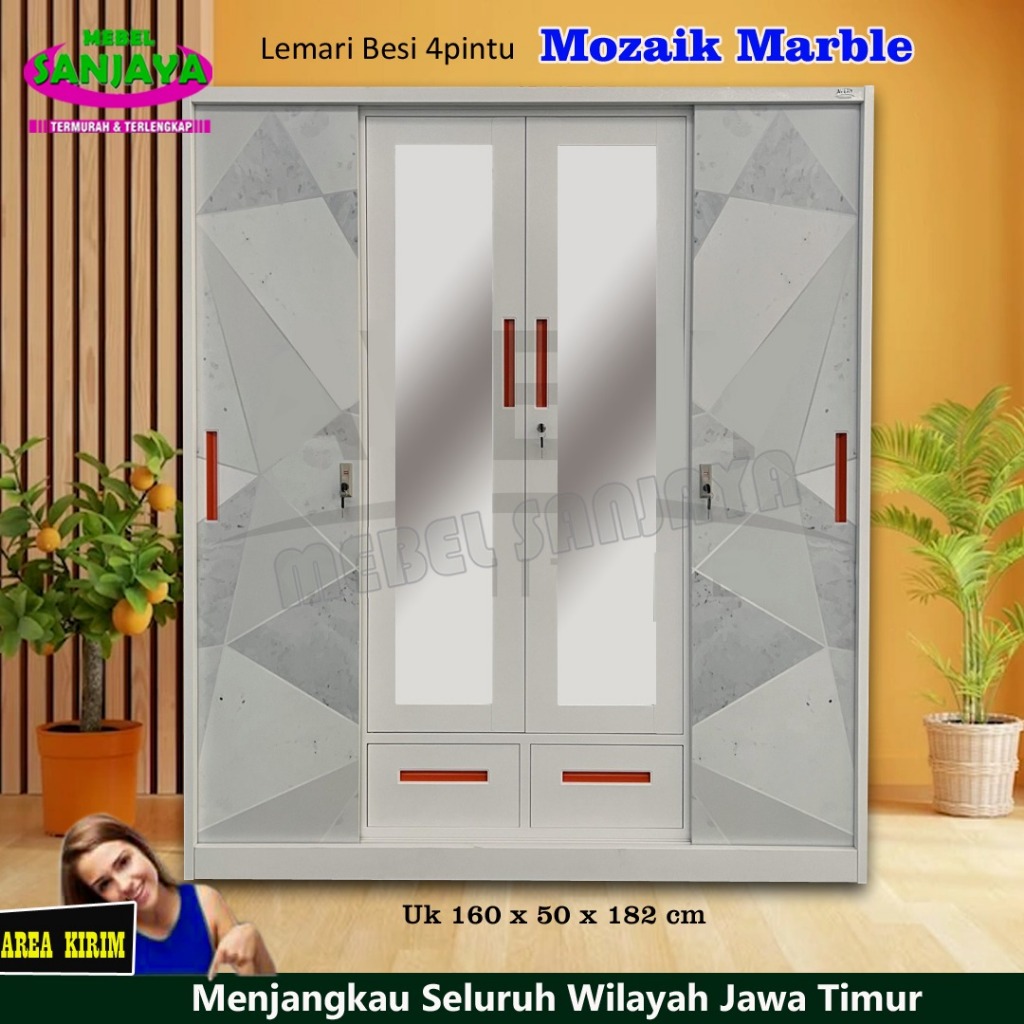 Lemari Baju Besi Sliding JUMBO - Lemari Baju Besi Plat - Lemari Pakaian Besi 4 pintu - Lemari Baju 4