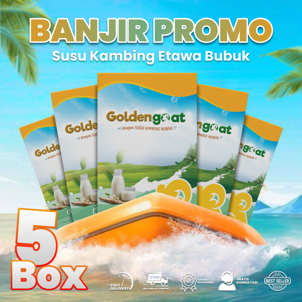 

5 Box GoldenGoat Susu Kambing Etawa Bubuk – Tinggi Kalsium & Protein – Rendah Kolesterol