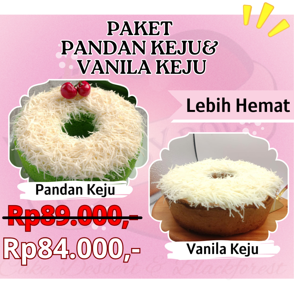 

Paket 2 Kue Bolu Pandan Keju Vanilla Keju Cheese Cake