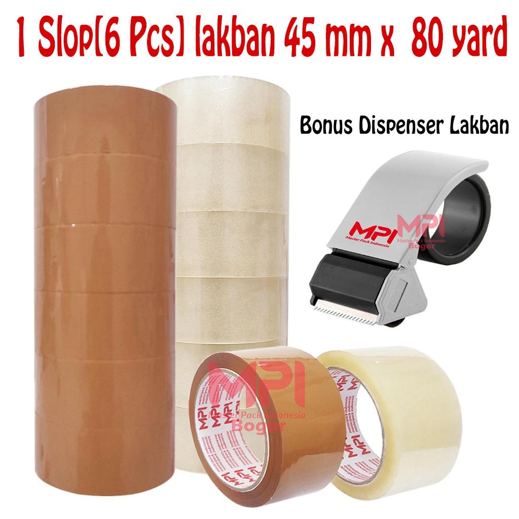 

[Bonus Dispenser Lakban] 1 SLOP [ 6 PCS ] Lakban Bening - Coklat 45 mm x 80 Yard - Lakban Packing Paket - Lakban