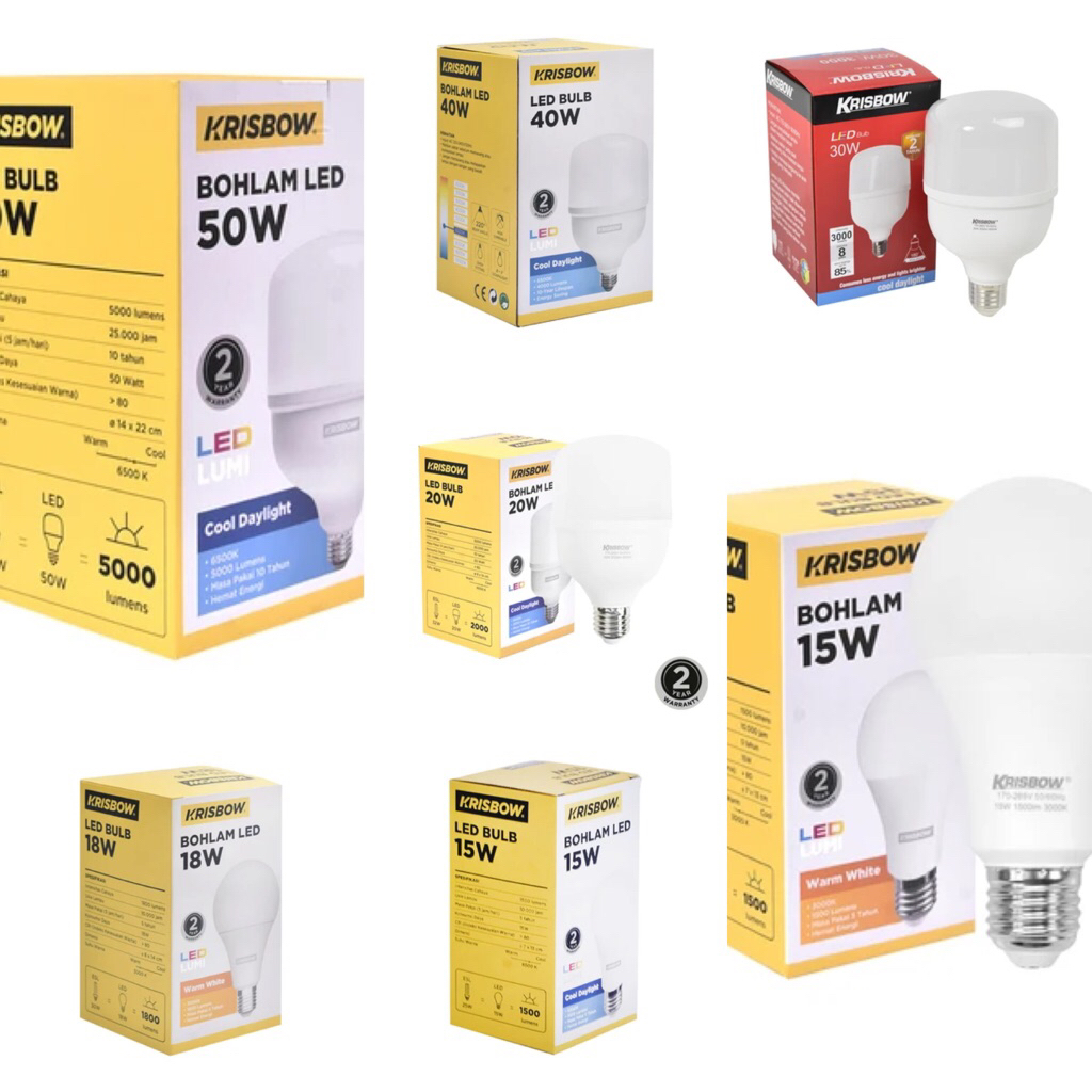 KRISBOW BOHLAM LAMPU E-27 15, 18, 20, 30, 40, 50 WATT PUTIH DAN KUNING/ACE HARDWARE LAMPU LED 15W MU