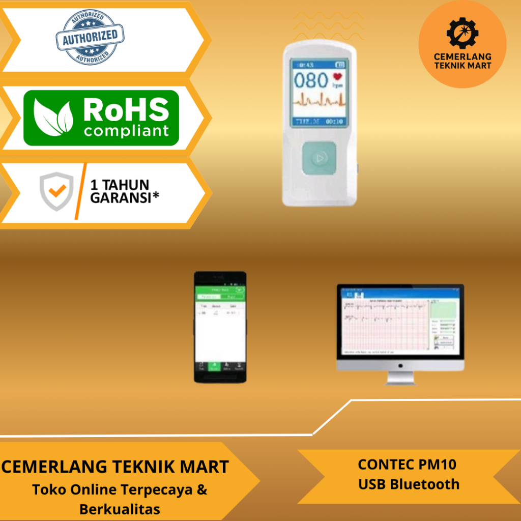 Mesin Deteksi Jetak Jantung Portabel ECG EKG CONTEC PM10 USB Bluetooth