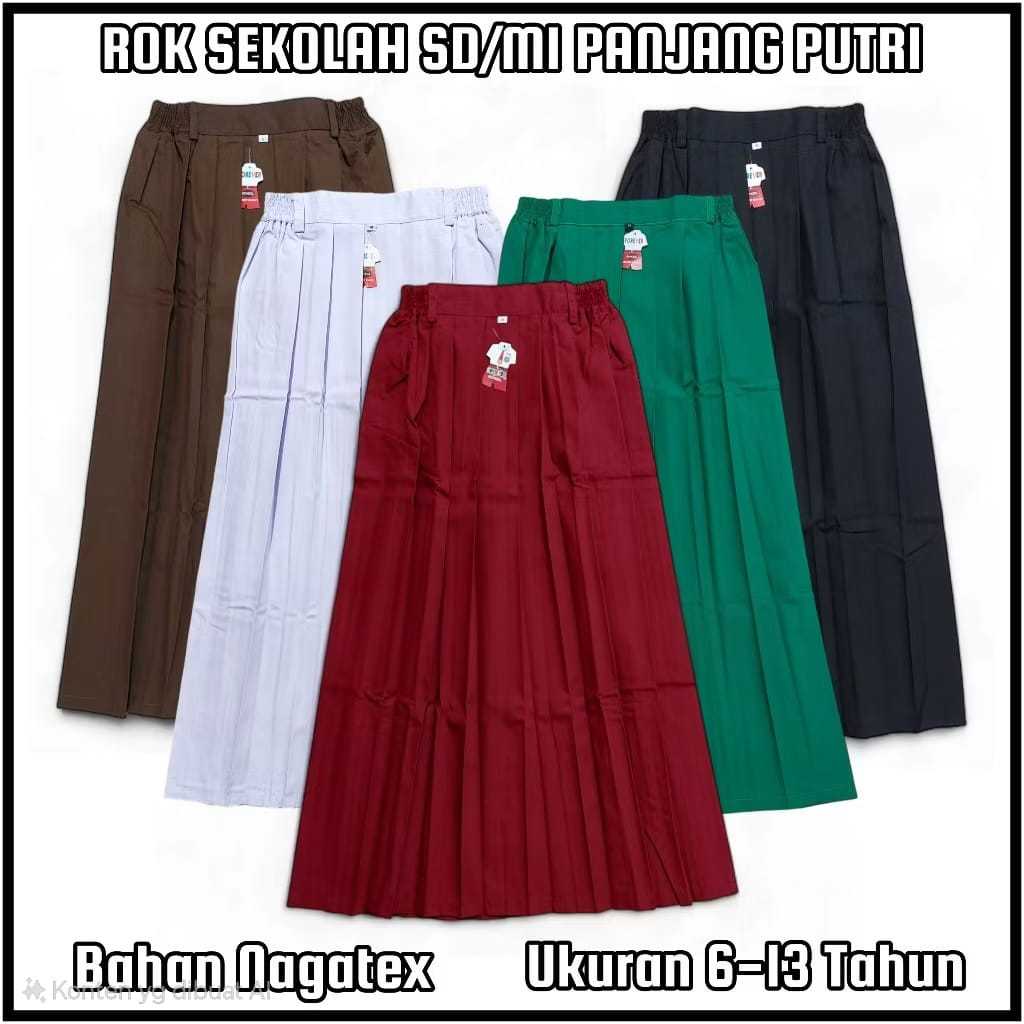Rok Panjang warna lengkap Sekolah SD|Rok Rempel Panjang Sekolah SD
