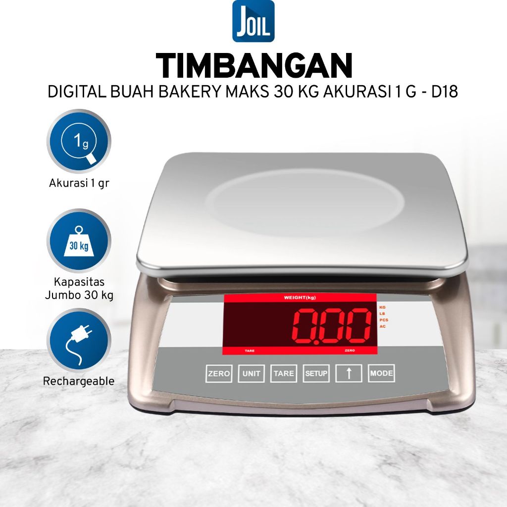 Joil Timbangan Buah Sayur Digital 1gr/30Kg Stainless Steel Charger D18