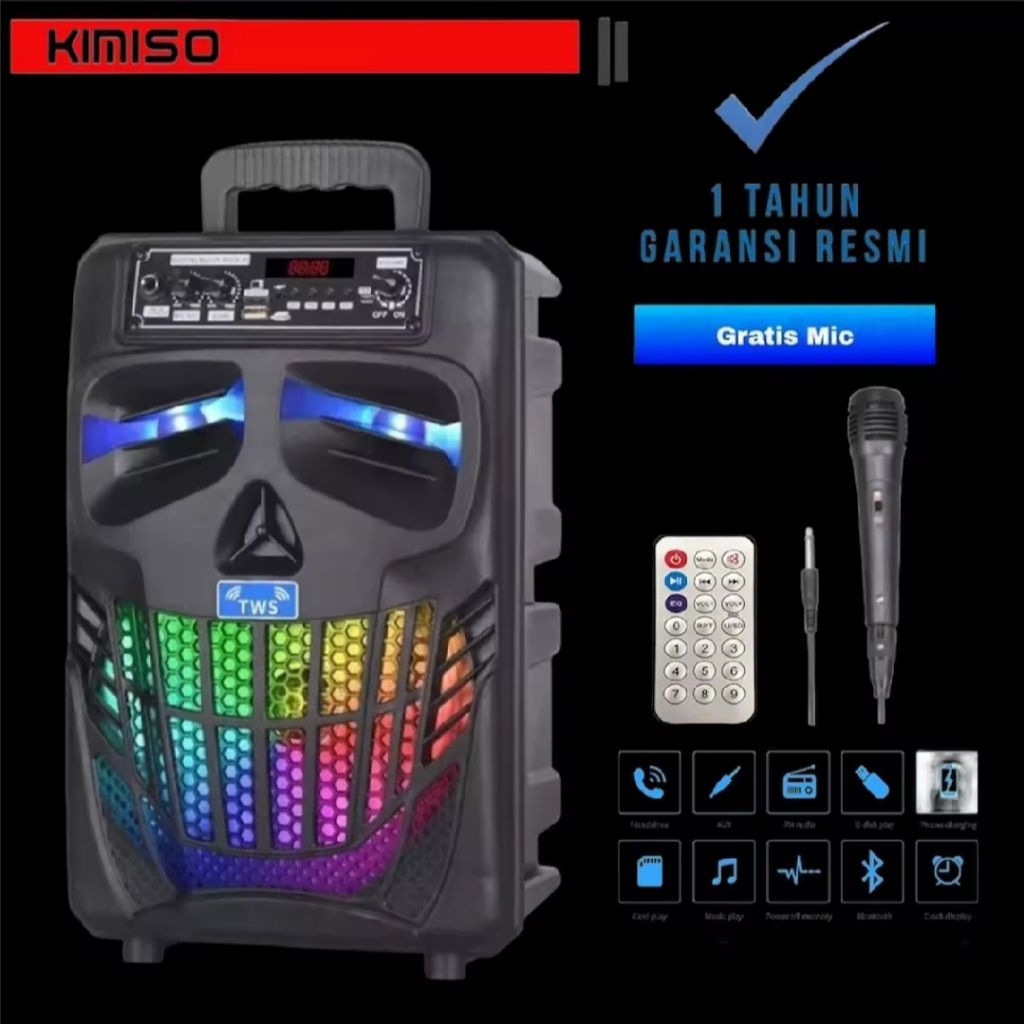 SPEAKER BLUETOOTH AKTIF PORTABLE UKURAN BESAR 8 INCH FREE MIC DAN REMOT SALON AKTIF SUPER BASS