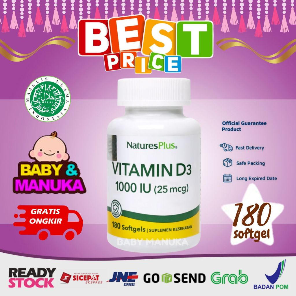 Natures Plus Vitamin D3 1000iu isi 180 softgel - kesehatan tulang dan imun tubuh