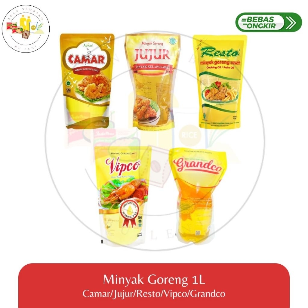 

Minyak Goreng Camar/Vipco/Grandco/Jujur/Resto 1 Liter