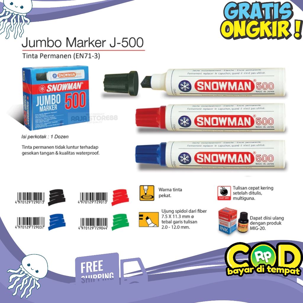 

Spidol Snowman Jumbo marker Permanent R 500 (PCS)