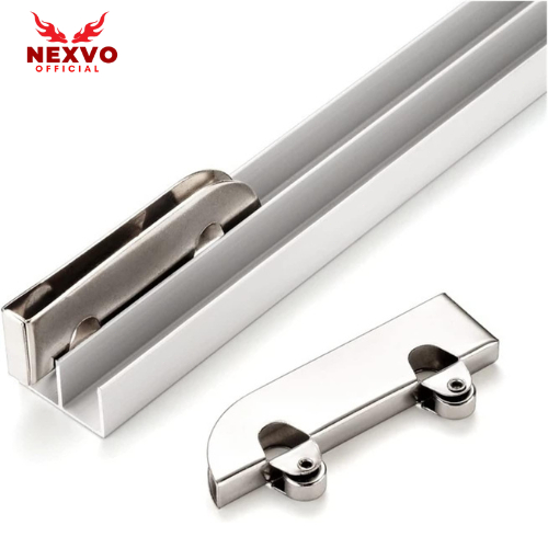 Roda Rel Paduan Aluminium Pintu Geser Kaca Lemari Pajangan Rel Ganda