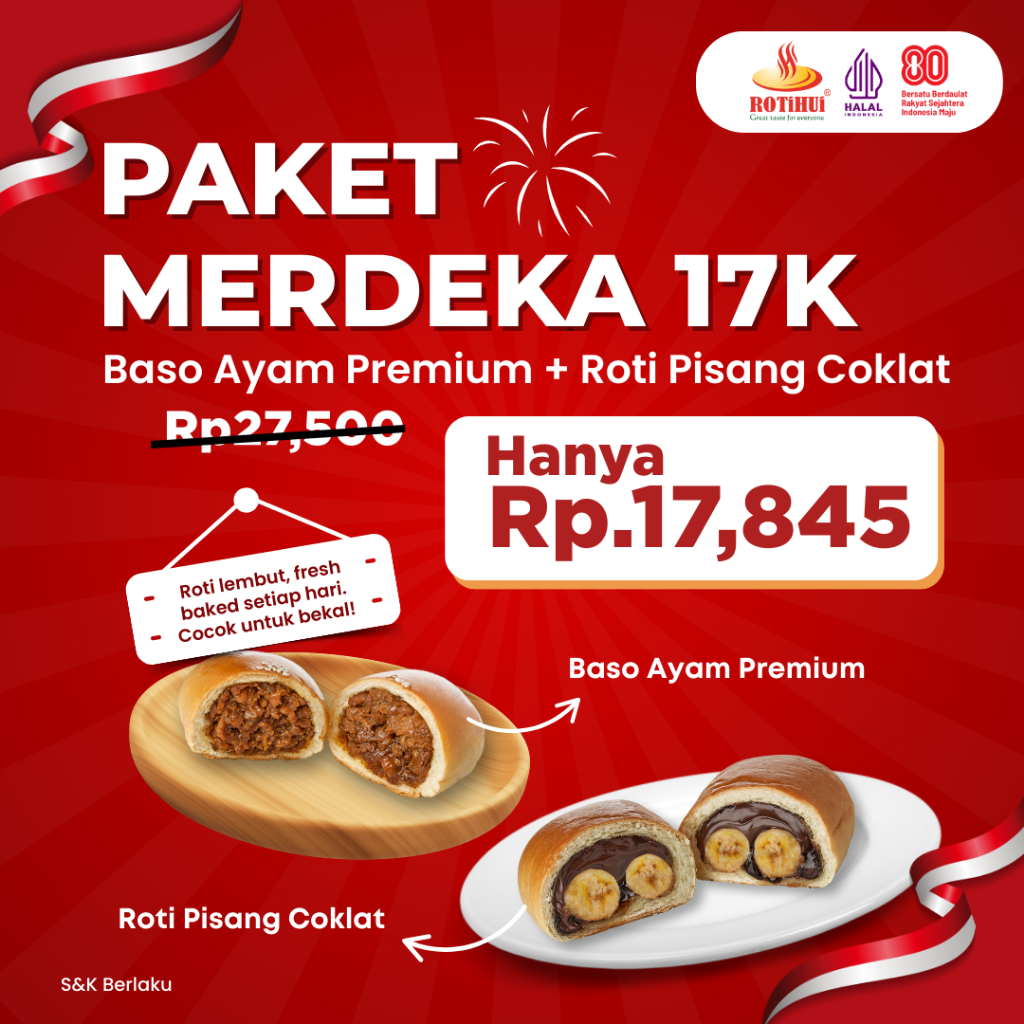 

RotiHui Paket Merdeka - Roti Baso Ayam Premium + Roti Pisang Coklat