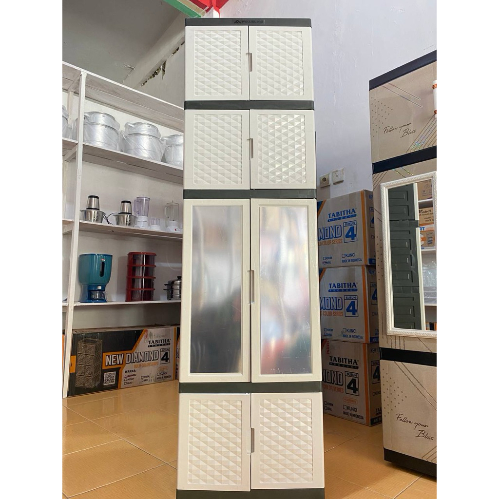 LEMARI FAWSLINE MIX 2 KACA 5 SUSUN / LEMARI  PLASTIK JUMBO 5 SUSUN / LEMARI PAKAIAN JUMBO MURAH/ LEM