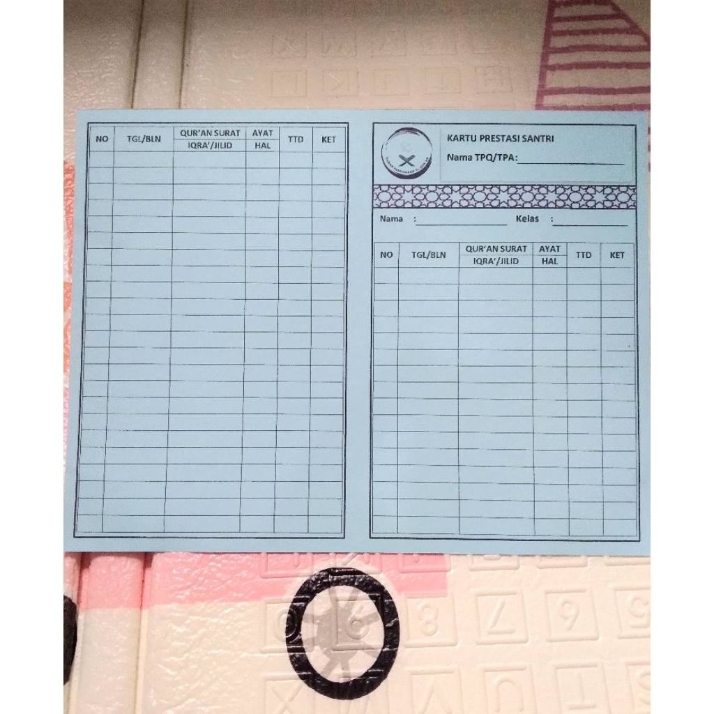 

kartu prestasi santri untuk TPQ/TPA dan lainya (bisa custom logo dan nama lembaga)