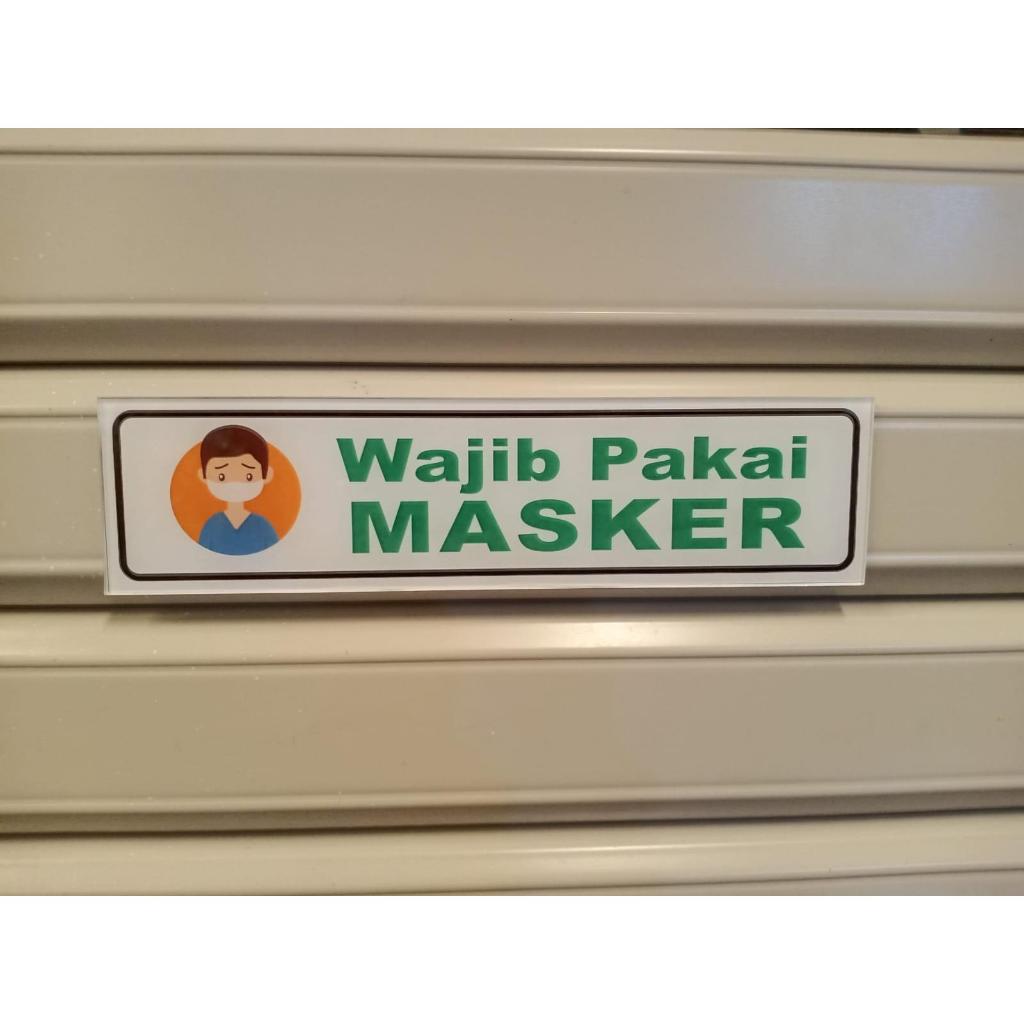 

sign stiker WAJIB PAKAI MASKER / sticker rambu jaga jarak - Putih, 20X5