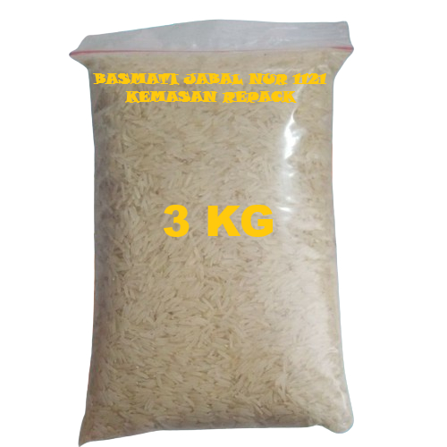 

Beras Basmati JABAL NUR 1121 Kemasan Repack 3kg Basmati Rice