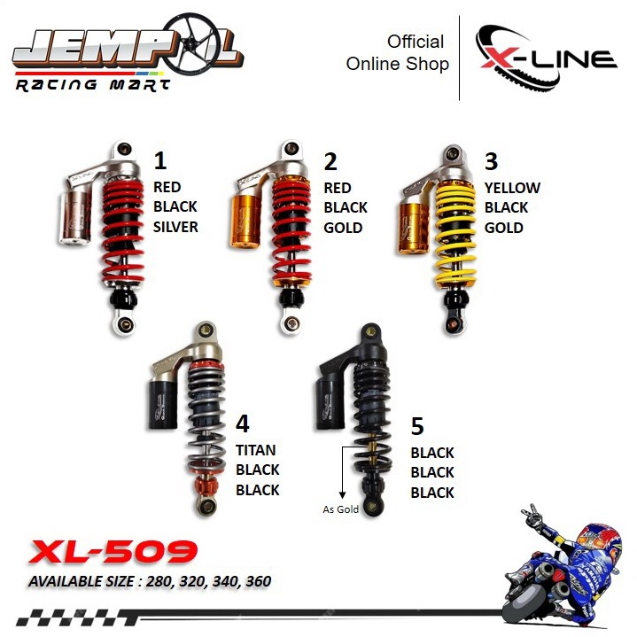 XLine Shockbreaker Belakang Click Tabung Atas 509 Suzuki Mega Pro Ukuran 280 320 340 360 Original
