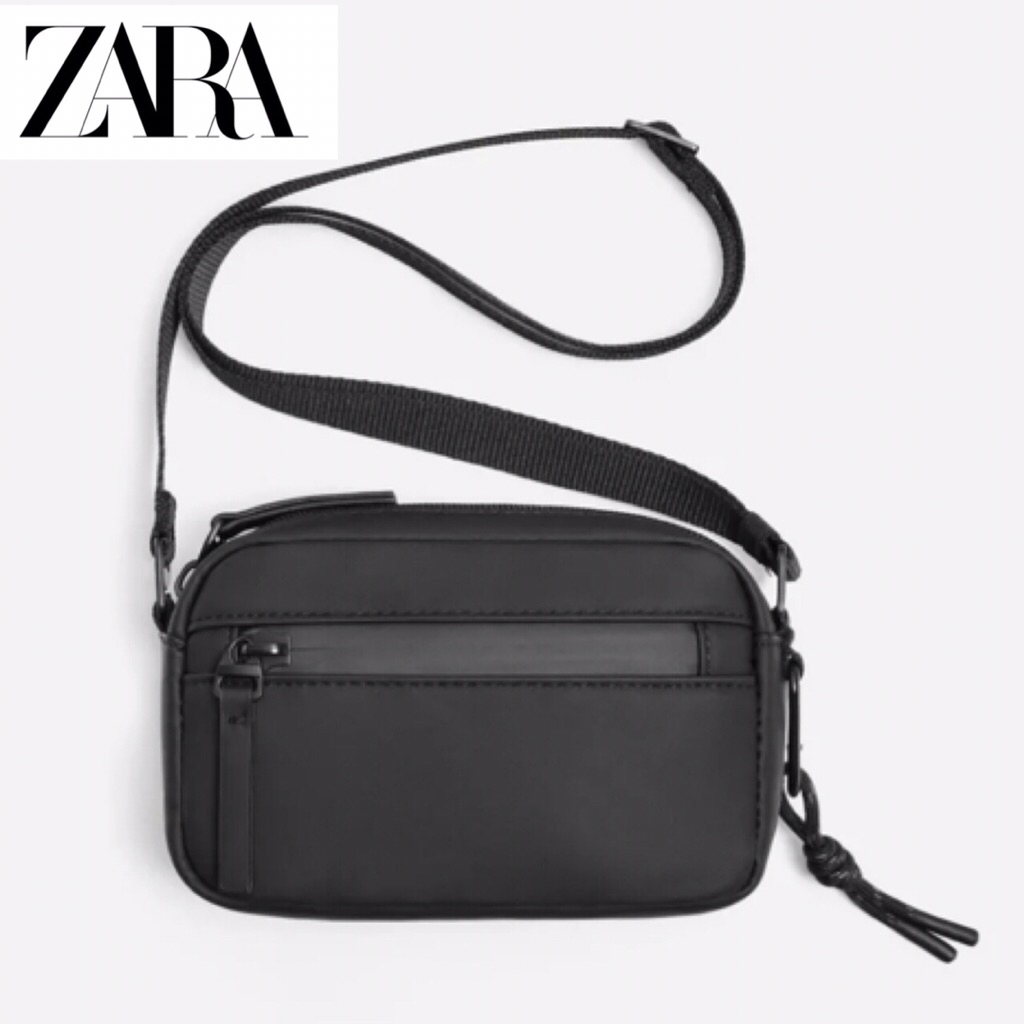 ZARA Men Rubberised Crossbody Bag Tas Selempang Pria Black