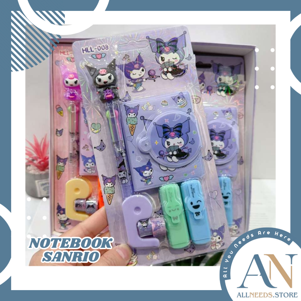 

Allneeds NOTEBOOK KARAKTER KUROMI SANRIO DAN SET PULPEN 5IN1