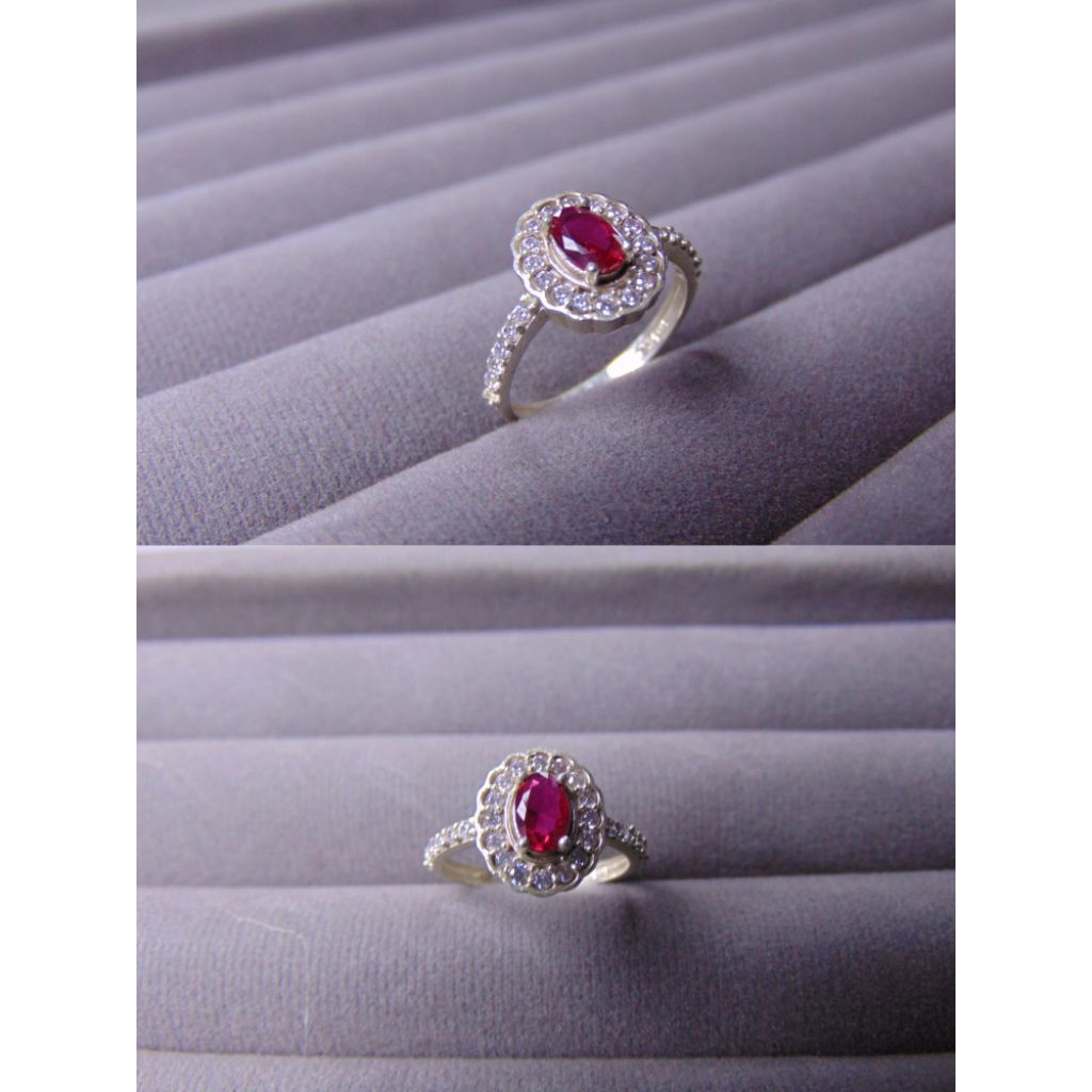 Cincin Mata Merah Muda Perak Asli 925/Cincin Wanita Dewasa/Cincin Permata/Cincin Fashion/Lapis Emas 