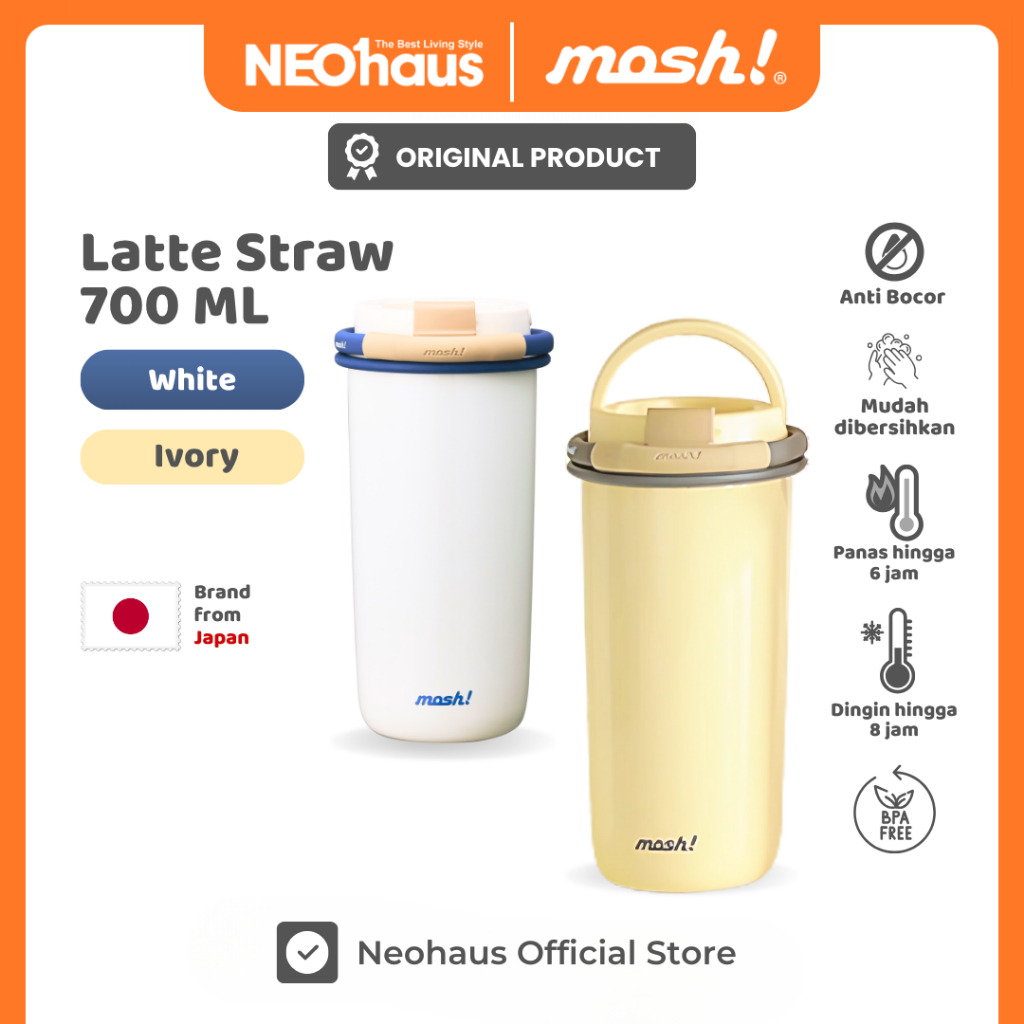 Mosh Straw Latte Tumbler Tahan Panas Stainless Steel 700ML - Botol Minum Termos