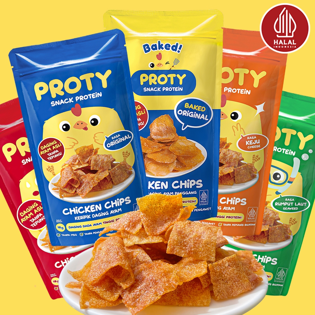 

PROTY Chicken Chips: Original, Keju Cheese, Rumput Laut Seaweed, Pedas Spicy, Baked Original