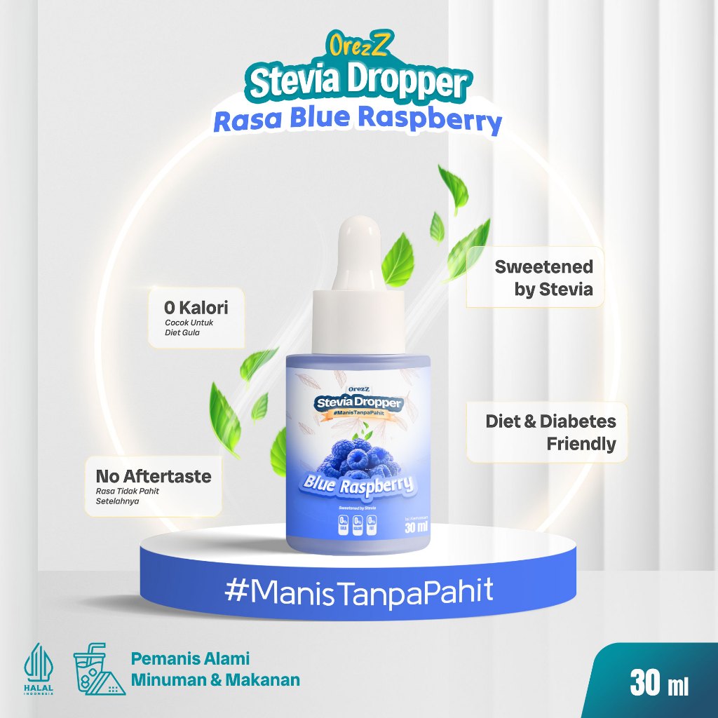 

OREZZ Stevia dropper tetes 30ml SUGAR FREE Sweetener Pemanis Bebas Gula rasa Bluerasberry Pengganti Gula 0 Kalori Gula Diabetes Diet