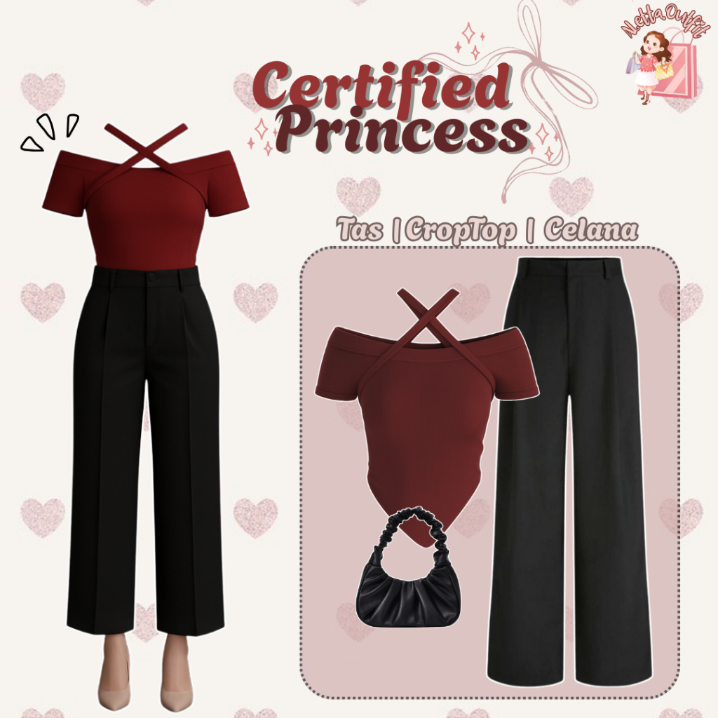One Set Luvy Outfit ( Elda CropTop,  Celana Jennie,  Shoulder Bag ) Outfit CropTop Buat Hangout AO2G