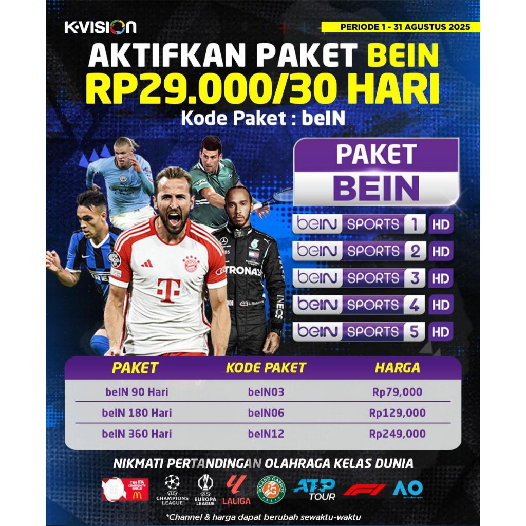 Voucher Bein Sport K-Vision Paket La Liga Champions League FA Cup Europa League F1 KVision
