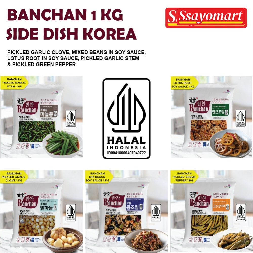 

BANCHAN SIDE DISH KOREAN FOOD 1 KG / KIMCHI / LOTUS / CABE IJO / GARLIC / CABE / KACANG / HALAL