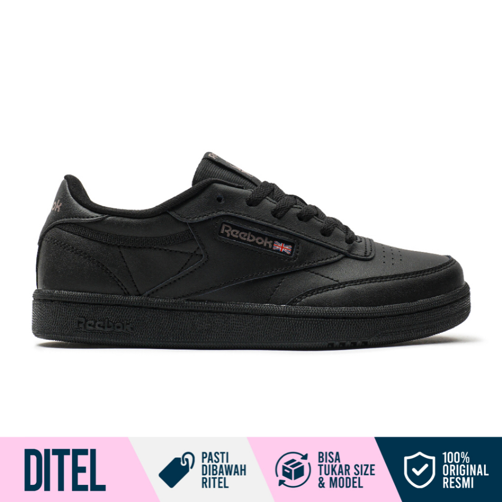 Reebok Club C 85 Black Charcoal Big Kids/Women’s Sepatu Wanita ORIGINAL RESMI 100000198