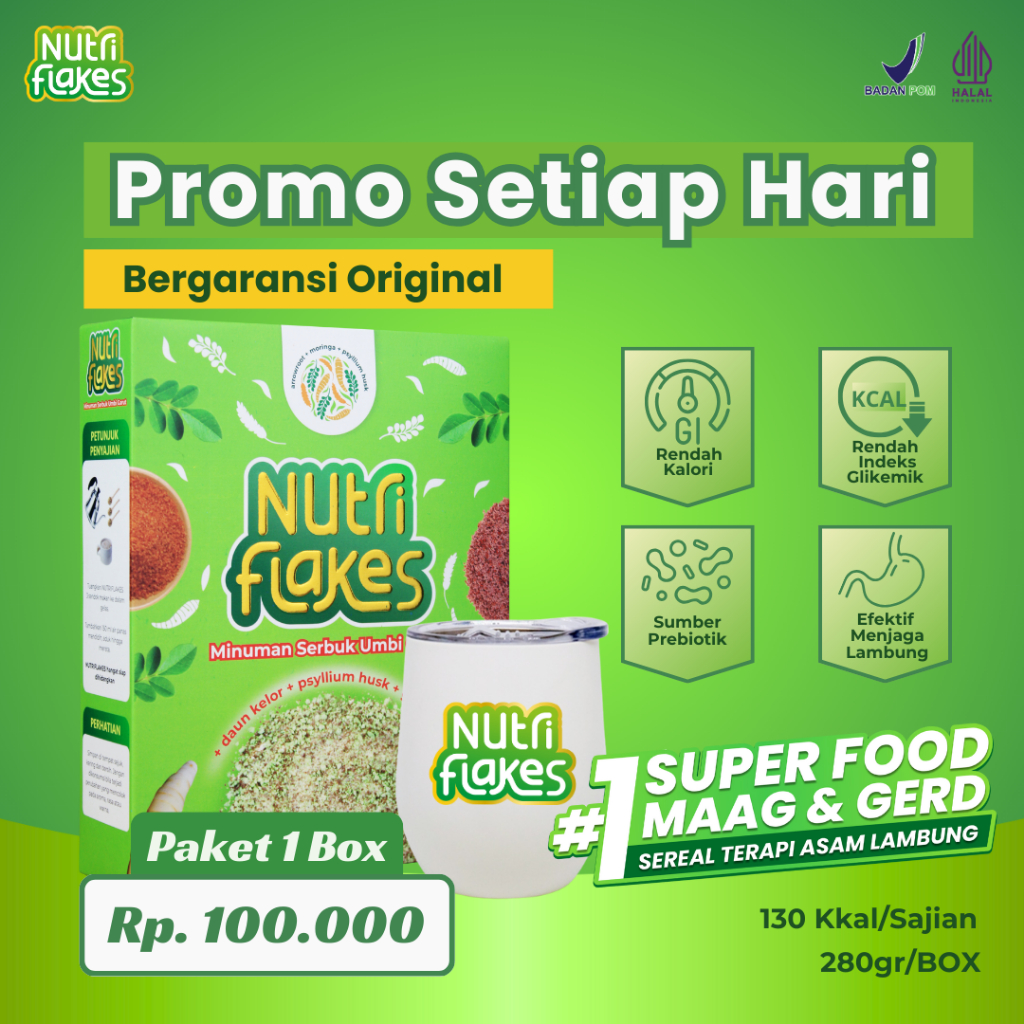 

Nutriflakes Sereal Umbi Garut Ampuh Mengatasi Asam Lambung Gerd, Maag 1 Box