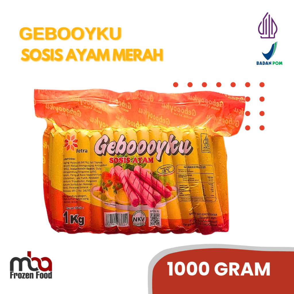 

Sosis Gebooyku 1 Kg / 500 Gram /Sosissapi /Sapi /Sosis /Daging /Kornet /Sate /Snack /Camilan /Dagingsapi /Dagingayam /Ayam /Frozen food