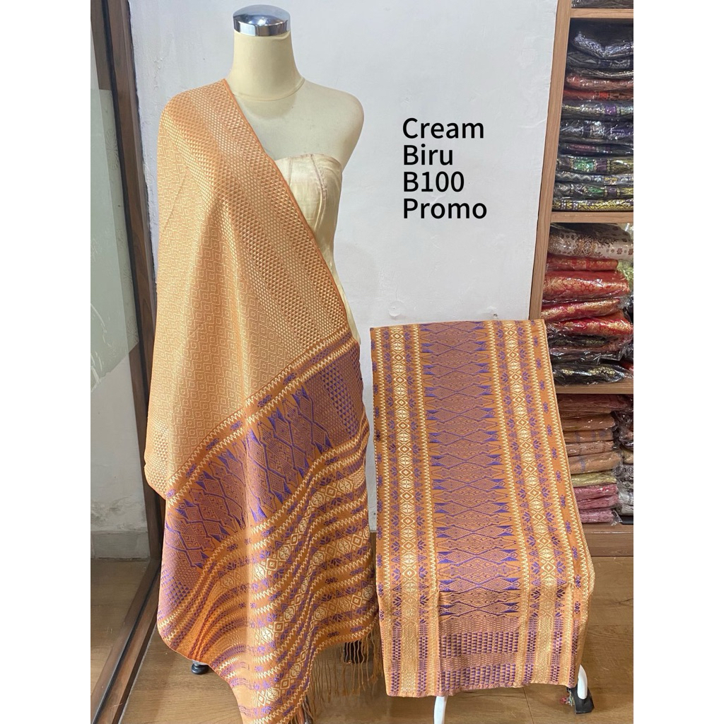 Songket Medan Tumtuman Tarutung Tanpa Sambungan Warna Cokelat Hijau Ungu Kuning Orange Benang 100