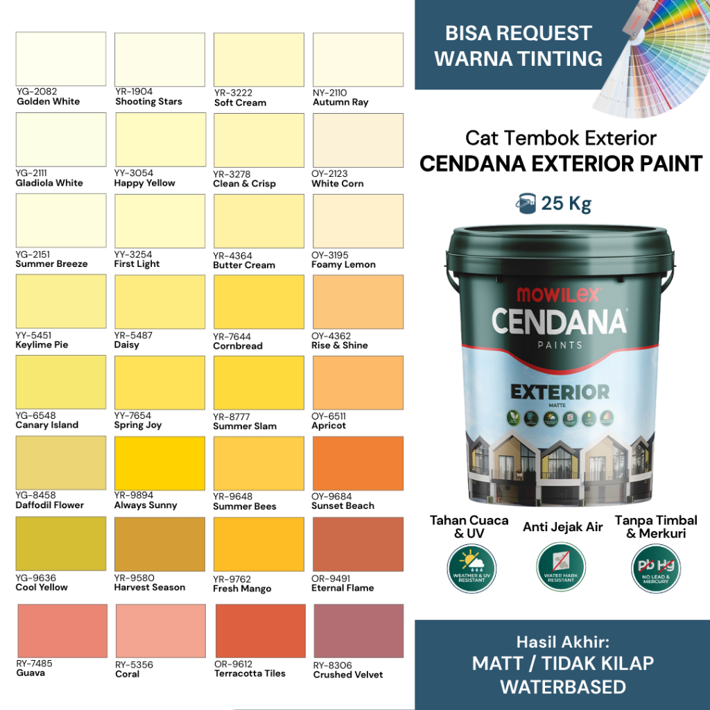 Mowilex Cendana Exterior Paint Cat Tembok - 25 Kg - WARNA TINTING (1/4)