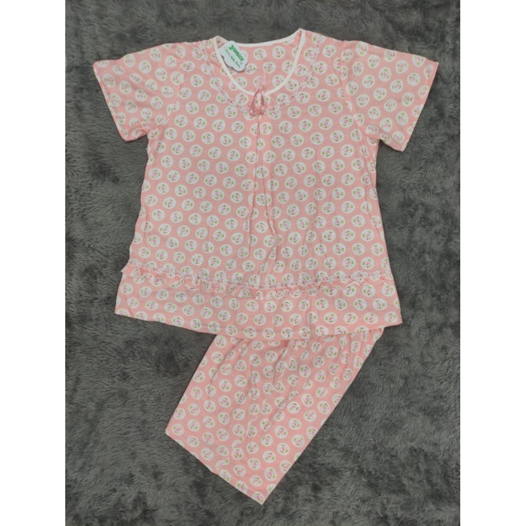 Setelan Yumico baju tidur lengan pendek celana Hotpant bahan kaos size standar