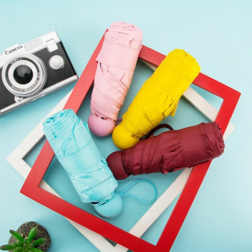 PAYUNG HUJAN LIPAT MINI KAPSUL UMBRELLA LIPAT KECIL PAYUNG LIPAT ANTI UV PAYUNG + SARUNG