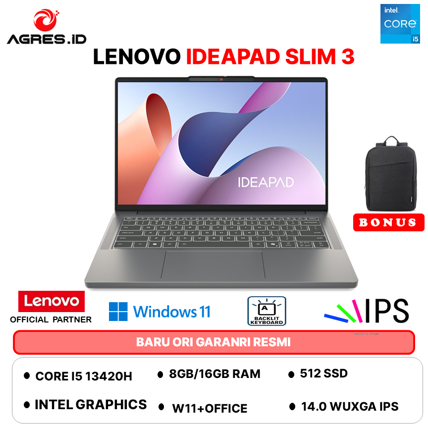Lenovo IdeaPad Slim 3i 14 Gen 8 Laptop - Intel Core i3, 8GB RAM, 256GB SSD, Arctic Grey
