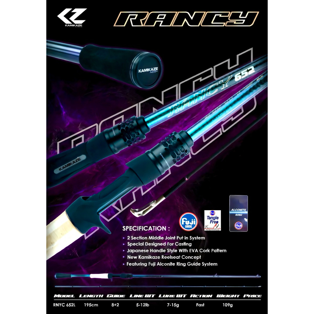 Joran Baitcasting BC RANCY KAMIKAZE Action Sudah FAST | RING GUIDE FUJI ALCONITE | High Carbon Blank