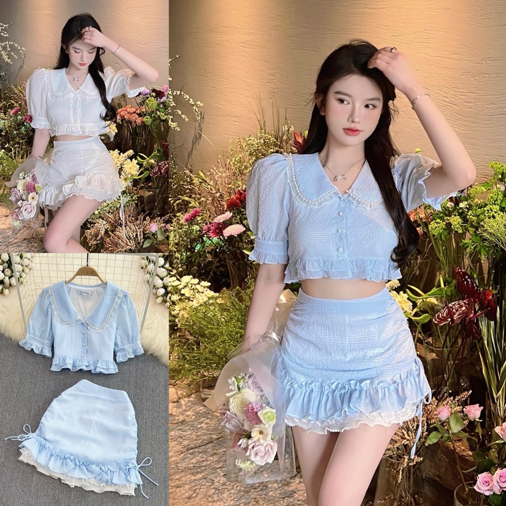 SET1081 NOZOMI KOREAN STYLE VINTAGE SETELAN ROK MINI SKORT CHIC