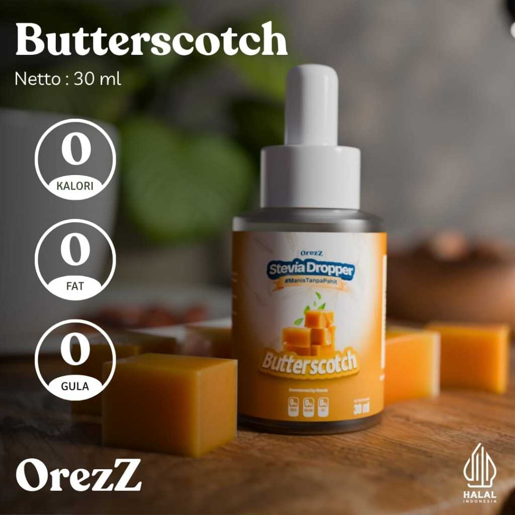 

OREZZ Stevia Tetes Rasa Butterscotch 30 ml Pemanis Alami Pengganti Gula Cair 0 Kalori 0 Gula