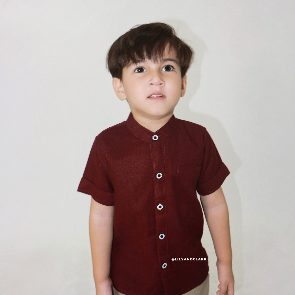 LILY AND CLARK Kemeja Linen Anak warna Maroon KL08