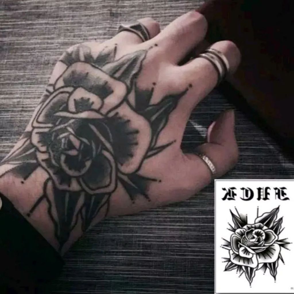 [SEMI PERMANEN] Tatto Tato Temporer Huruf Abjad Nama Tahan Lama 1 Bulan Punggung Tangan Mawar Hitam