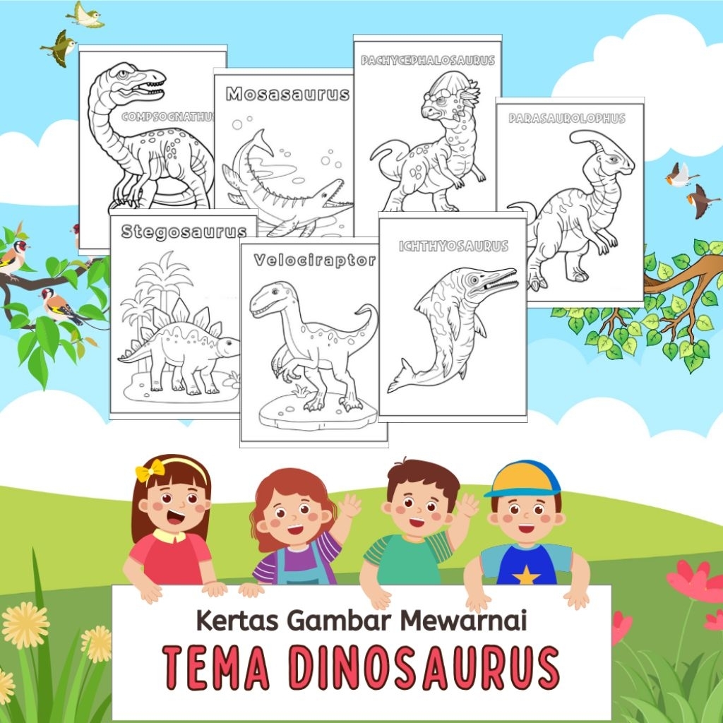 

20 LEMBAR KERTAS MEWARNAI ANAK TEMA DINOSAURUS HEWAN PURBA JURASSIC (READY LANGSUNG KIRIM)