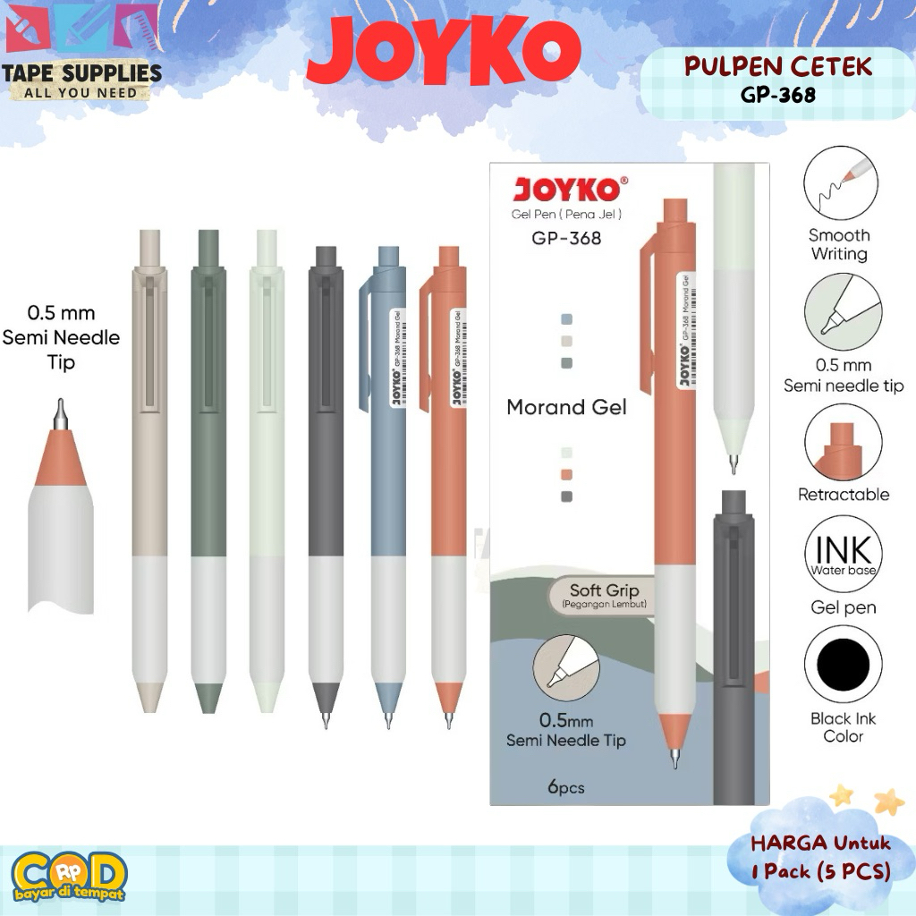 

(DAPAT 6 PCS) Pulpen JOYKO GP-368 Pulpen Gel Cetek Needle Tip / Ujung Lancip / Smooth Writing / Model Kantor